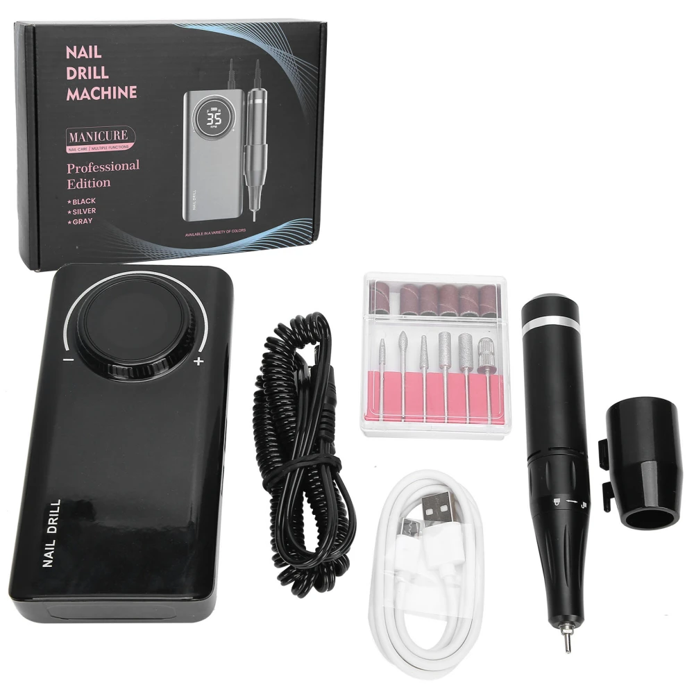 35000RPM Rechargeable Electric Nail Drill Pen Machine Portable Nail Grinding PolisherPearly Lustre Black