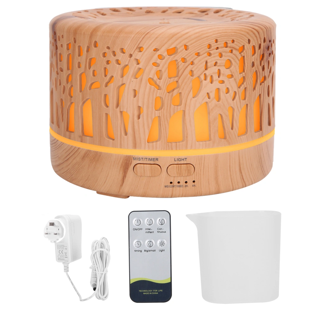 700ml Hollow Wood Grain Humidifier Aroma Air Diffuser 7 Color Light Humidifier (110‑240V)UK Plug