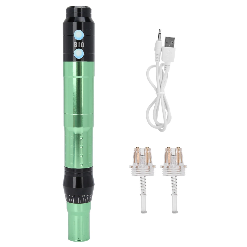 MicroNeedle Electric Derma Machine Skin Rejuvenation Beauty Machine Device with Cartridges(Green )