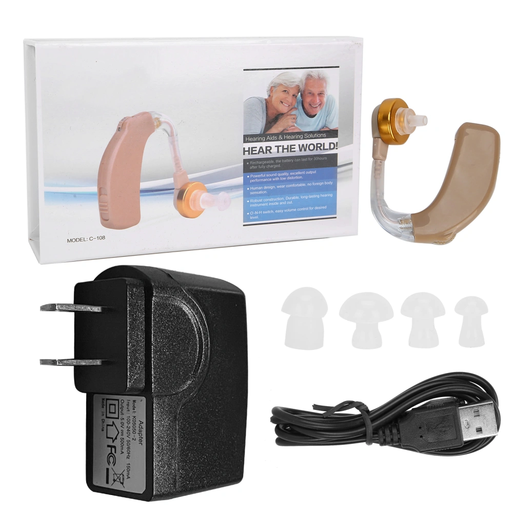 Hearing Aid for Old Man Noise Reduction BehindEar Small Help Listening Tools 100240V(US Plug )