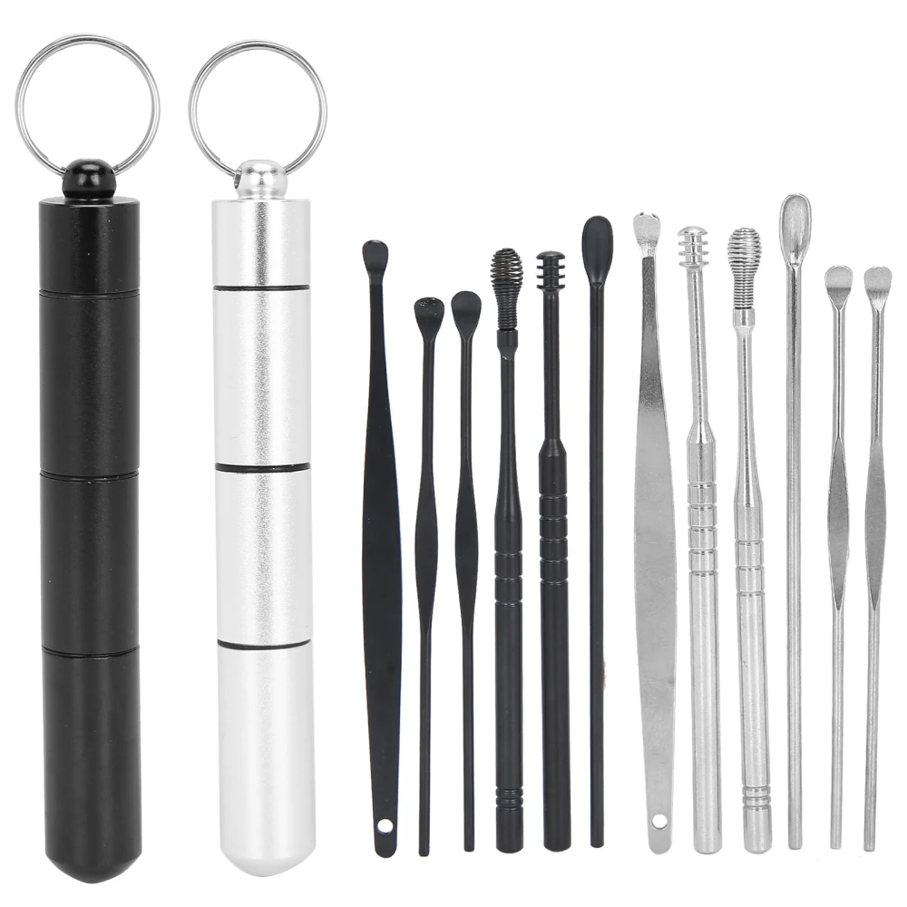 Earwax Remover Kit Stainless Steel Ear Spoon Scoop Ear Wax Pick Earwax Cleaning Tool(Black Silver )