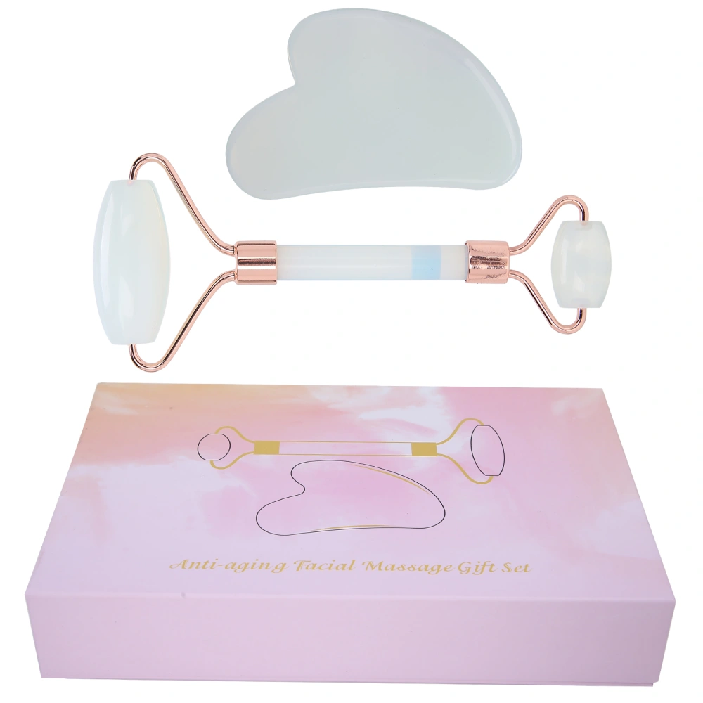 Portable Face Roller Massager Facial Beauty Roller Heart Shaped Gua Sha Board Set(Opal Roller HeartShaped Gua Sha Board )