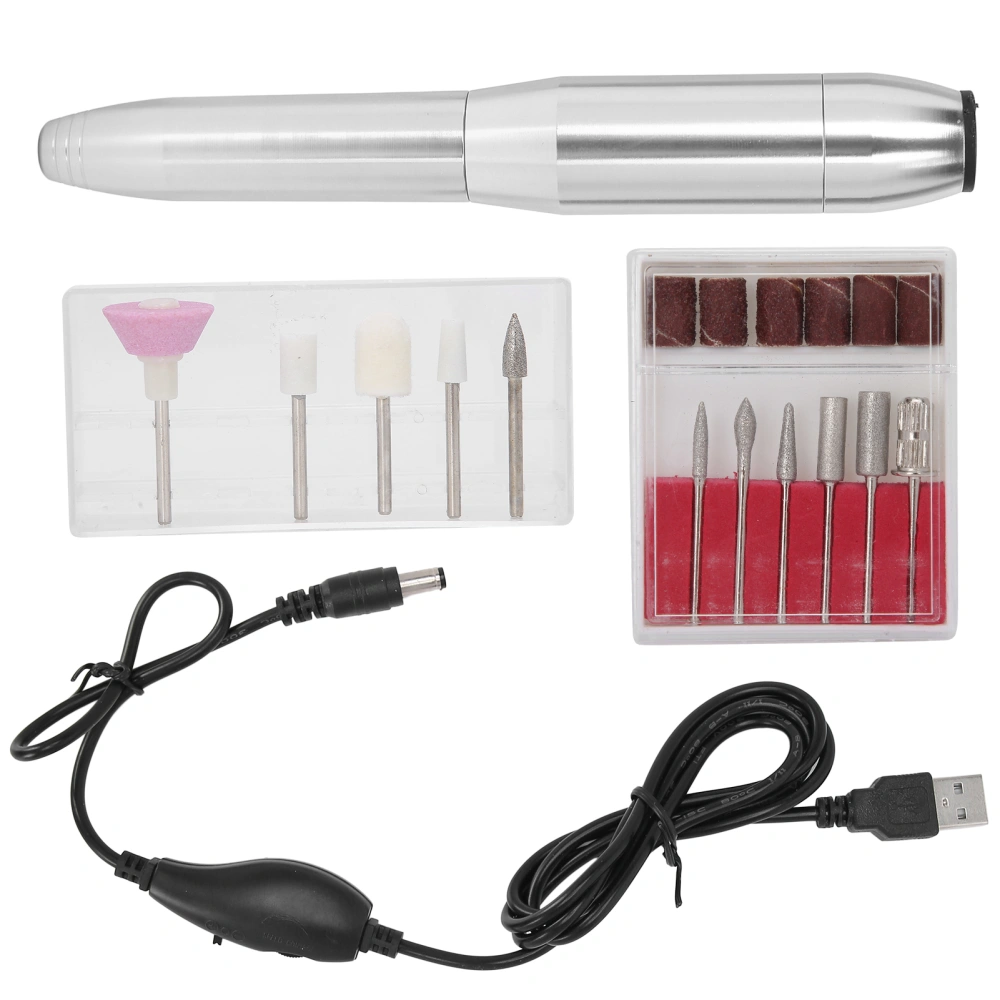 Nail Drill Pen Aluminium Alloy Nail Grinding Machine Electric Polishing Manicure ToolSilver