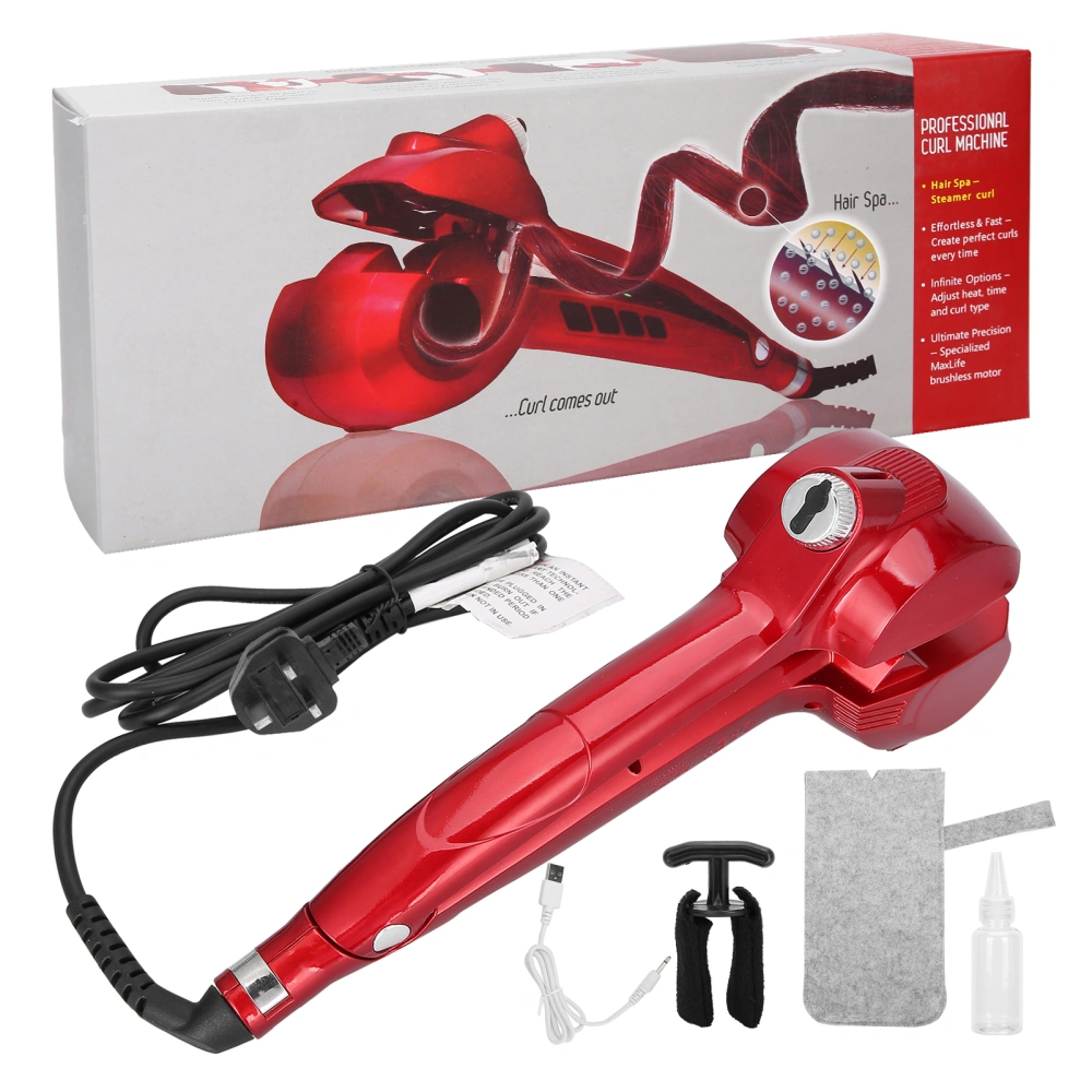 Automatic Curling Iron Straightening Curling Dual Use LED Display Steam Hair Curler 110‑240VUK Plug Rose Red