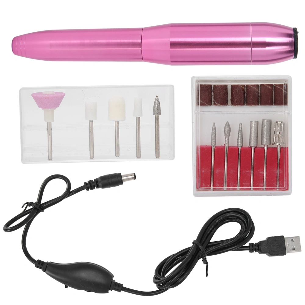 Nail Drill Pen Aluminium Alloy Nail Grinding Machine Electric Polishing Manicure ToolRose Red