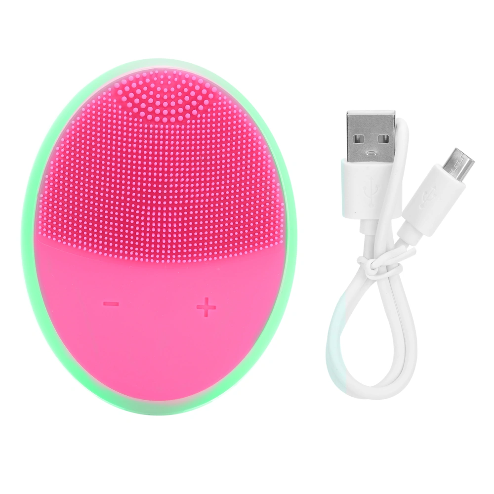 Ultrasonic Silicone Face Cleansing Brush 7 Color Photon Therapy Light Face Cleansing Brush (Rose Red)