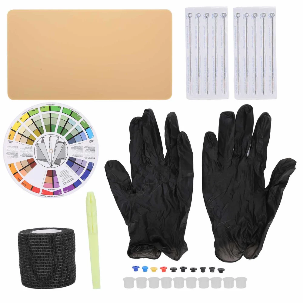 Professional Tattoo Pen Needle Practice Skin Bandage Gloves Pigment Cup Tool Set Tattoo Kit