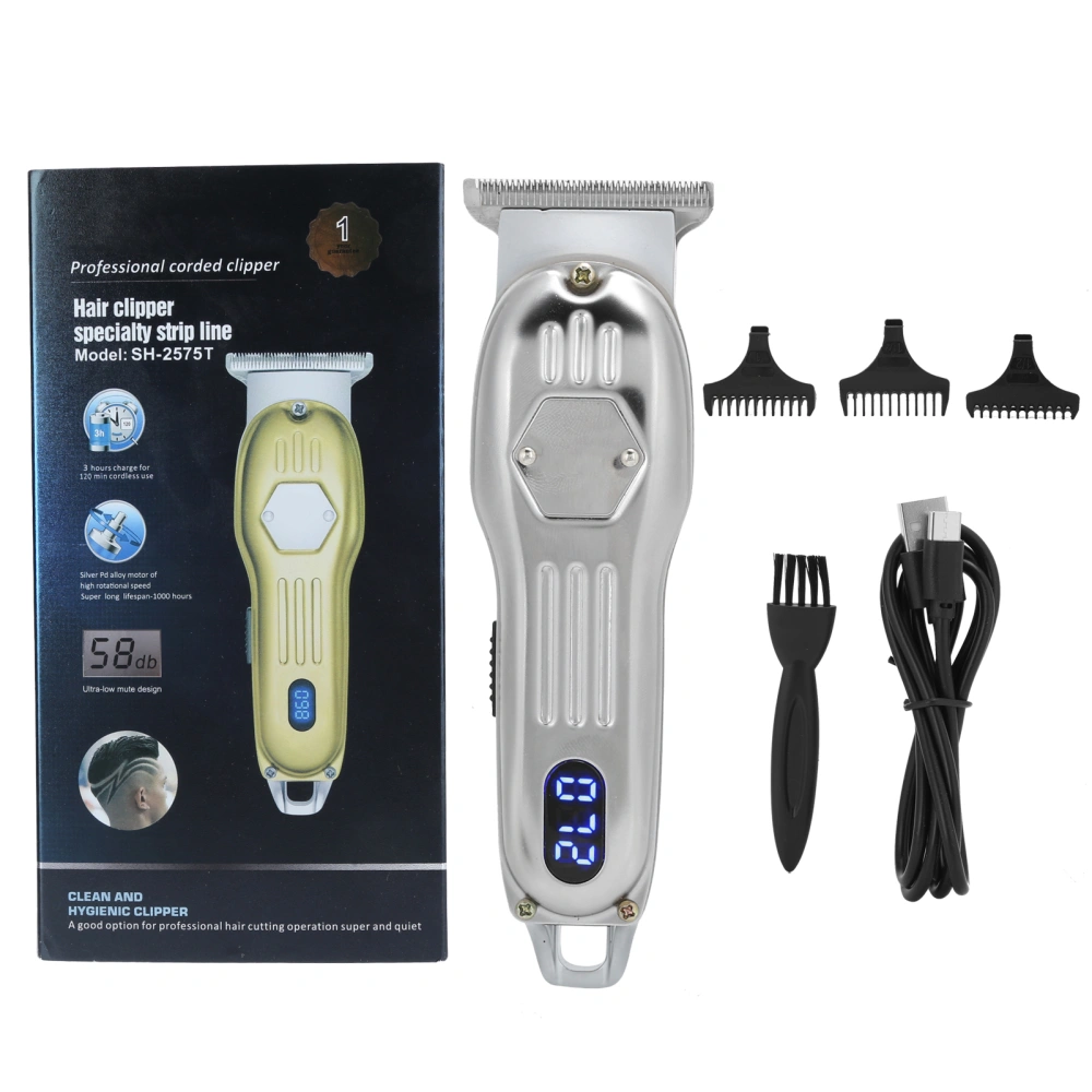 Professional Electric Hair Clipper LCD Display Hair Trimmer Cutting Machine Silver