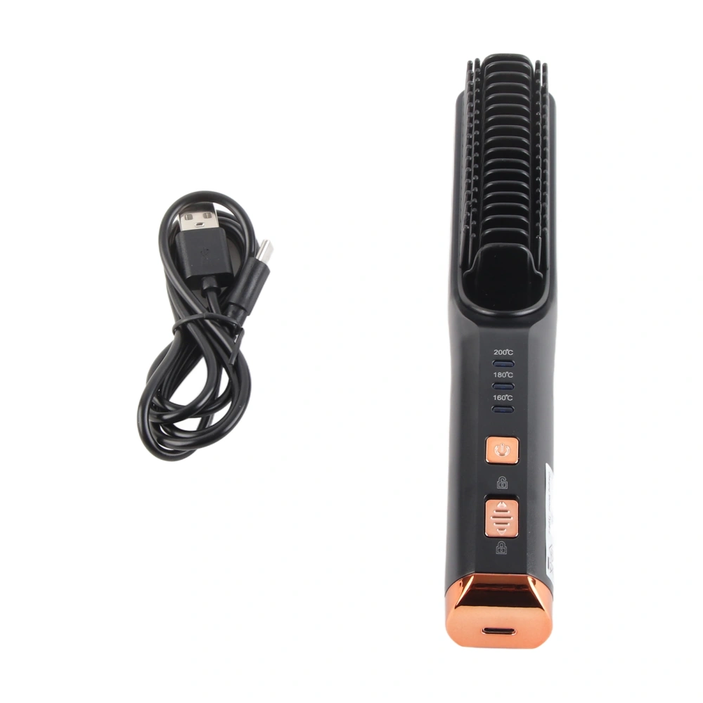 Hair Straightening Brush Electric Heating Hot Comb USB Rechargeable Hair Styling ToolBlack