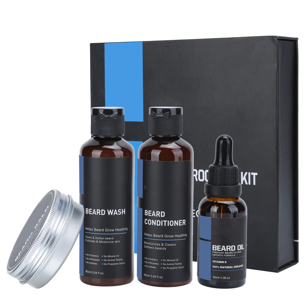 IMMETEE Beard Care Kit 90ml Shampoo 30ml Oil 90ml Conditioner 40g Cream for Whiskers