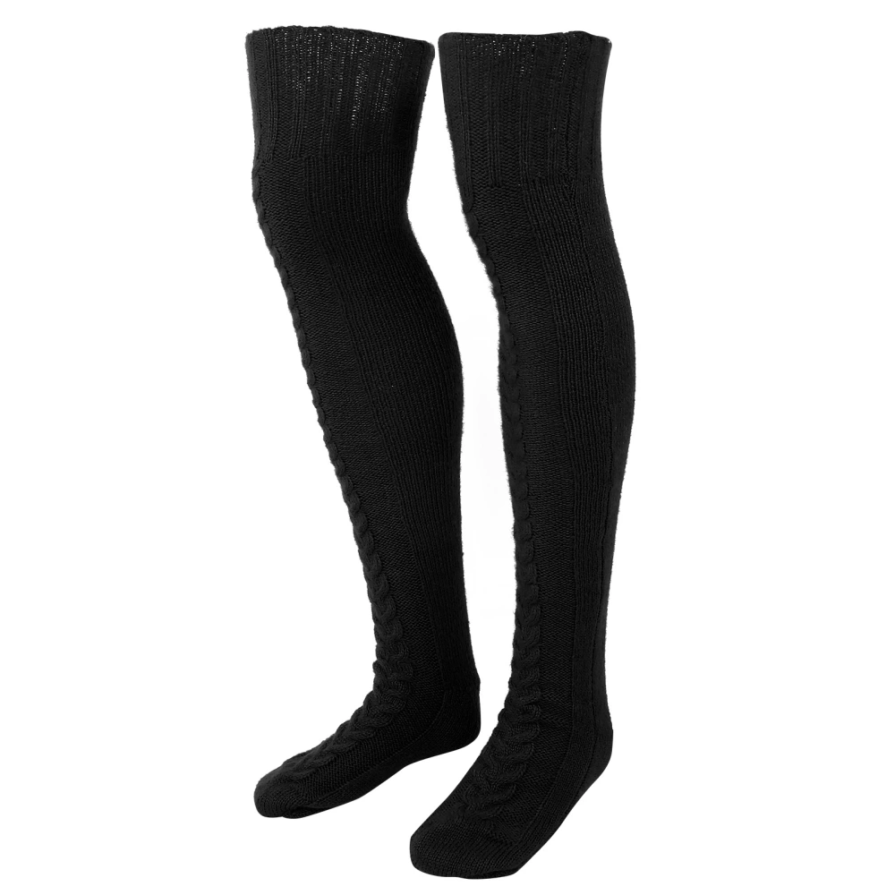 Cable Knit Warm Leg Tube Warmers Stockings Winter Leg Tube Thigh High Boot Socksblack