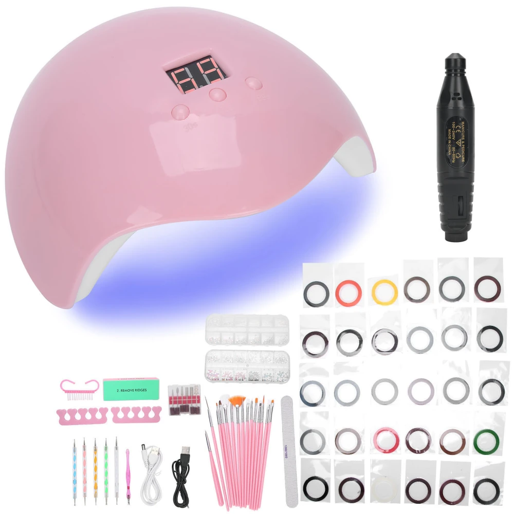 Nail Art Kit Nail Drill Curing Light Decoration Rhinestones Nail File Drill Bits Manicure SetBlack