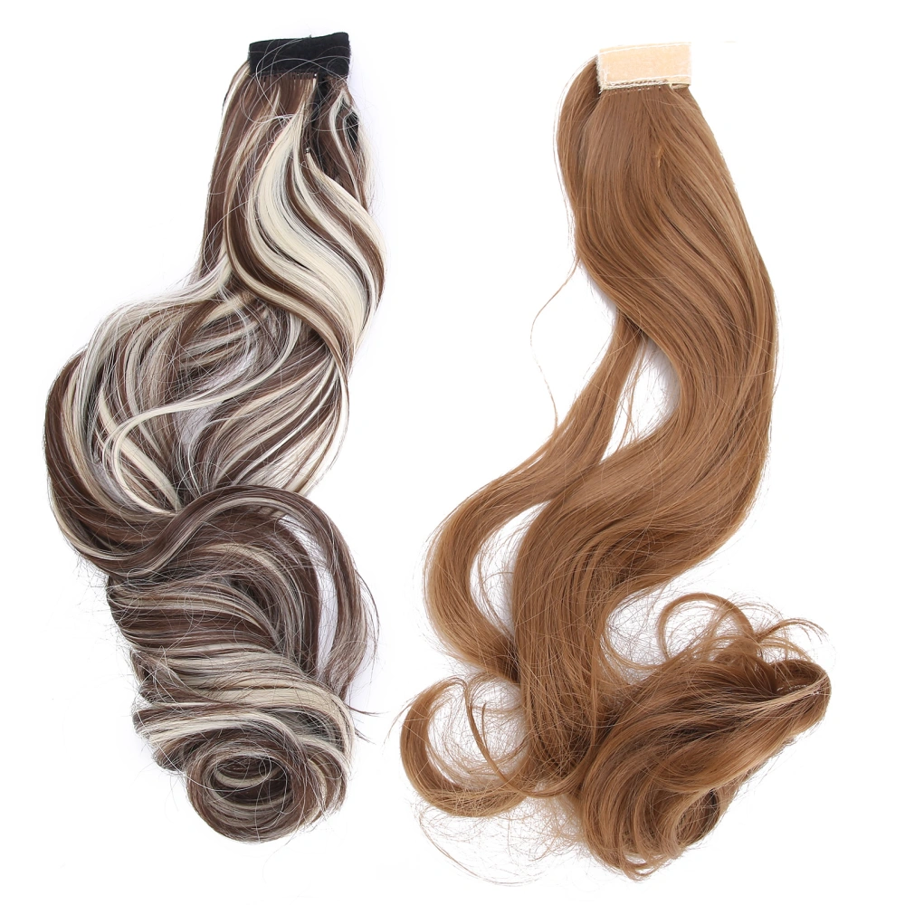 2pcs 60cm Ponytail Hair Extension Long Curly Gradient Lady Wig Hook and Loop Fastener Hairpiece