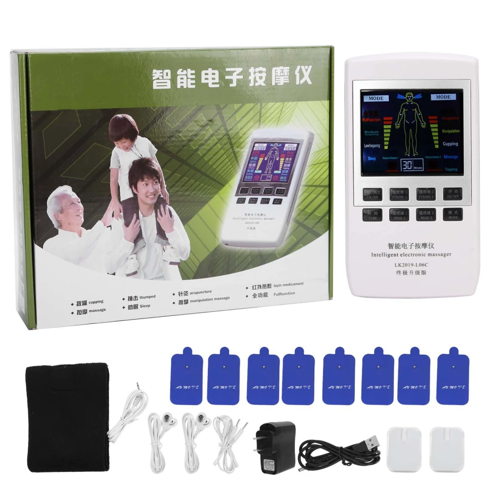 Intelligent Electronic Pulse Massager Heating Therapy Muscle Stimulator US Plug 100‑240V