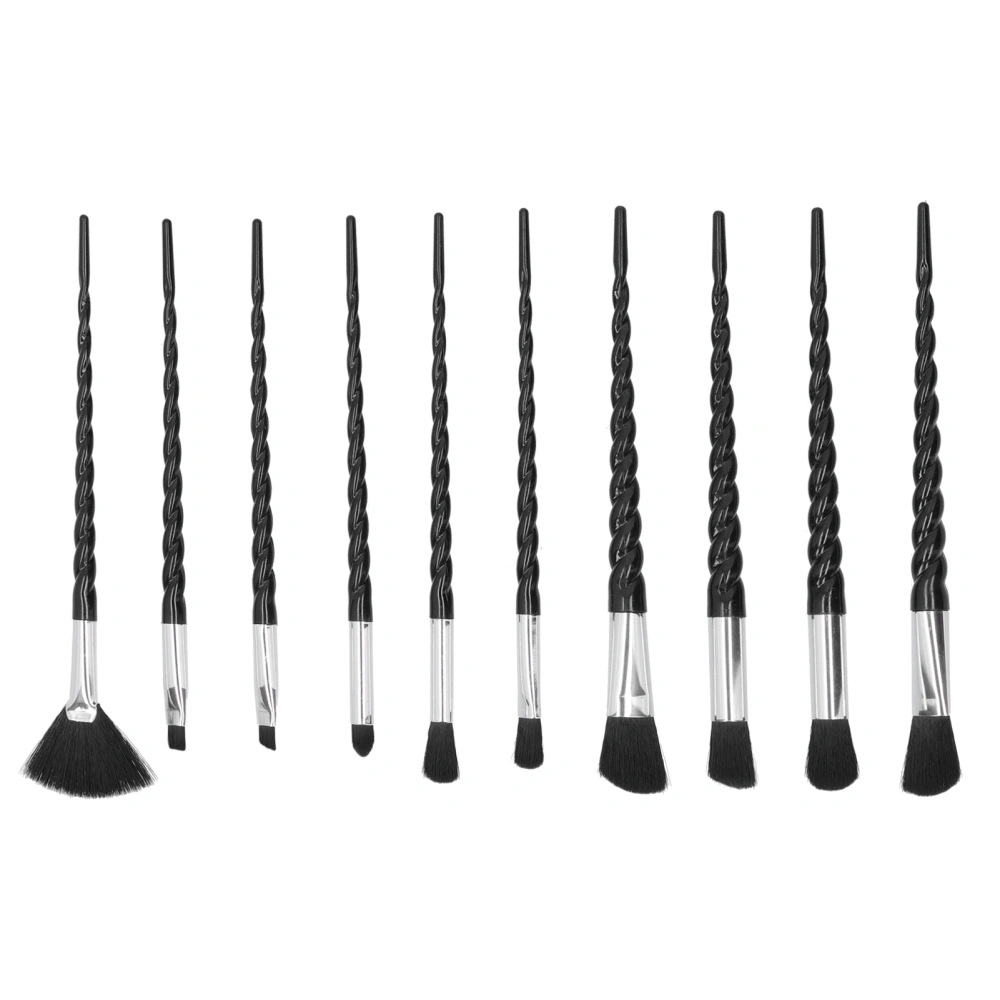 10Pcs Black Spiral Handle Makeup Brushes Set Cosmetic Powder Eyeshadow Brush Tool