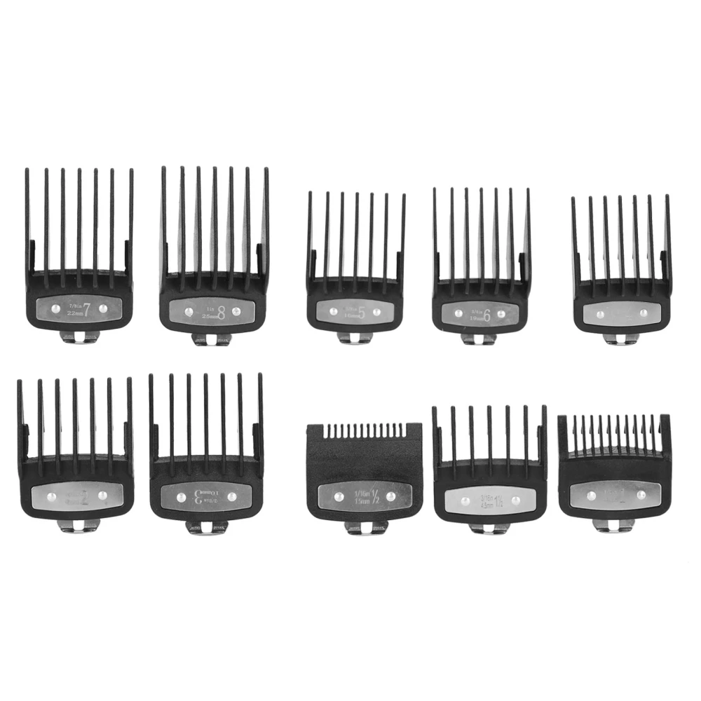 10pcs Haircut Limit Comb Positioning Comb Replacement Guide Comb Set for Hair Clipper Black