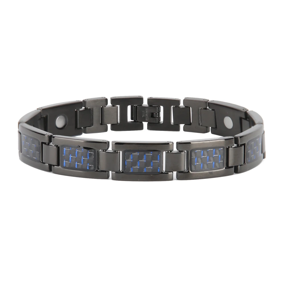 Stylish Carbon Fiber Stainless Steel Bracelet Pain Relief Magnetic Therapy Bracelet(Black Blue )