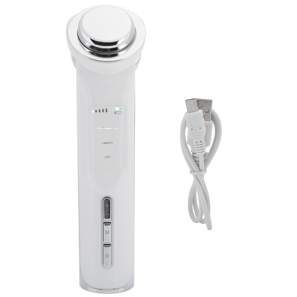 Professional Ion Facial Cleansing Machine Handheld Warm Face Skin Cleaner Beauty InstrumentWhite