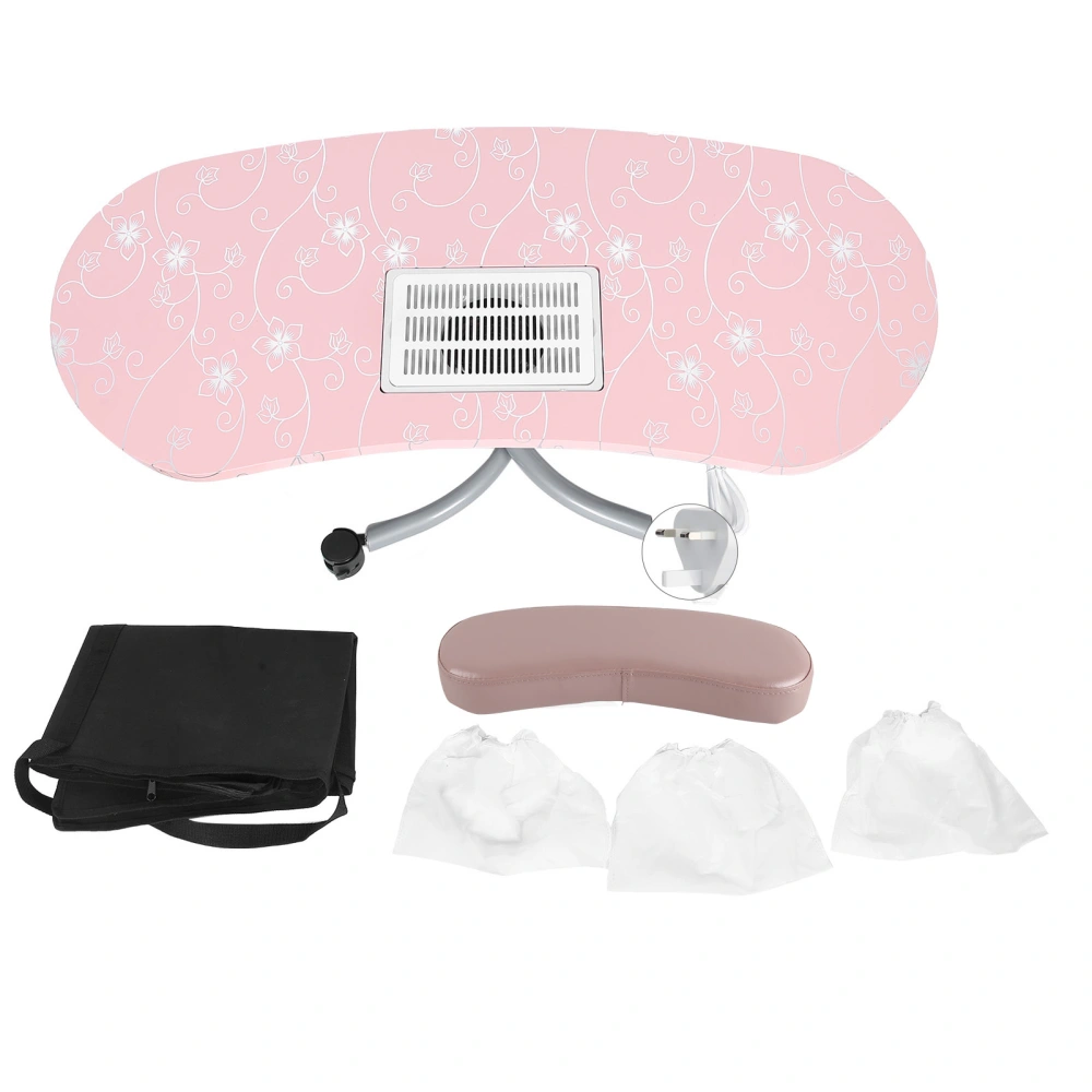 Pink Folding Manicure Table Station Salon Hand Pillow Nail Art Desk with Dust CollectorUK Plug 220V