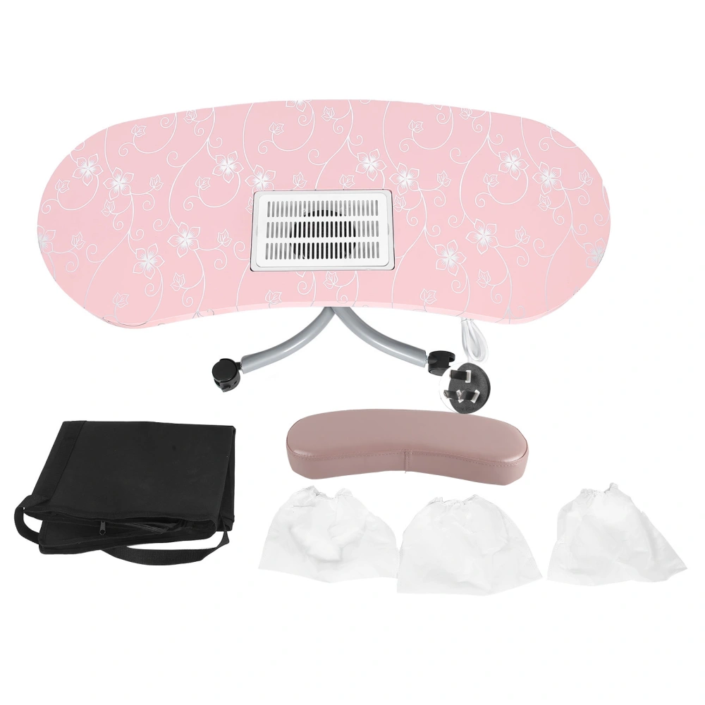 Pink Folding Manicure Table Station Salon Hand Pillow Nail Art Desk with Dust CollectorAU Plug 220V