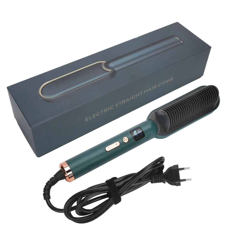 Green Hair Straightener Brush 3 Gears Heated Straightening Curler Negative Ion CombEU Plug 220V