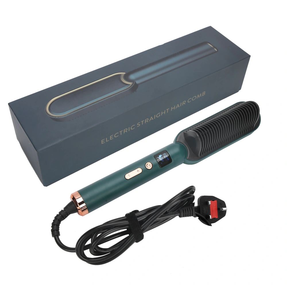 Green Hair Straightener Brush 3 Gears Heated Straightening Curler Negative Ion CombUK Plug 220V