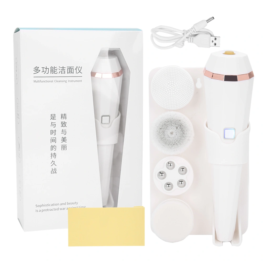 4 in 1 Multi Functional USB Charging Silicone Facial Cleansing Brush Face Pore Cleaner(White )