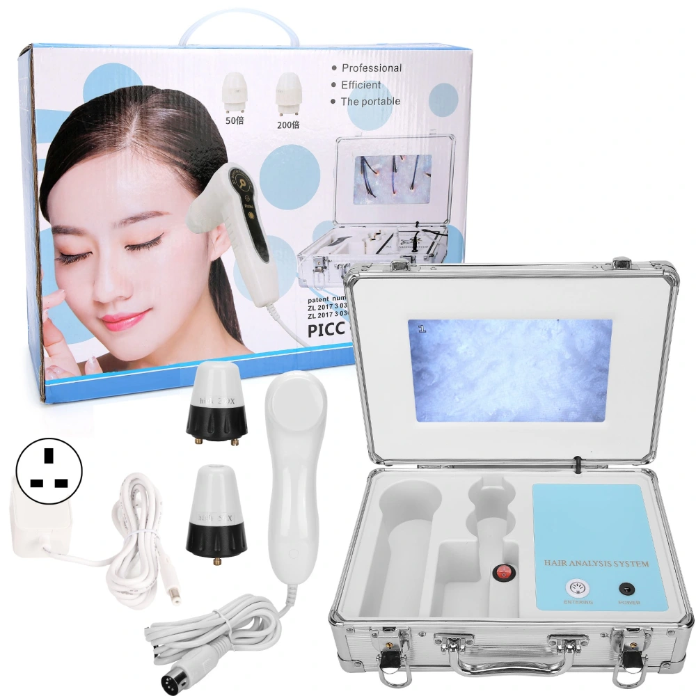 9inch 50X 200X Lens Scalp Detector Hair Follicle Skin Hair Detector Analyser Machine 100‑240VUK Plug