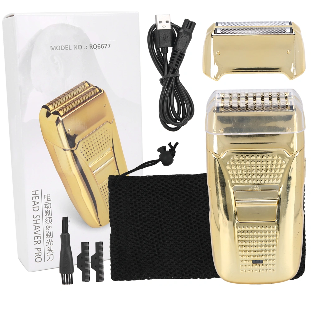 Rechargeable Electric Reciprocating Razor Portable Men Beard Trimmer Shaver Machine (Gold)