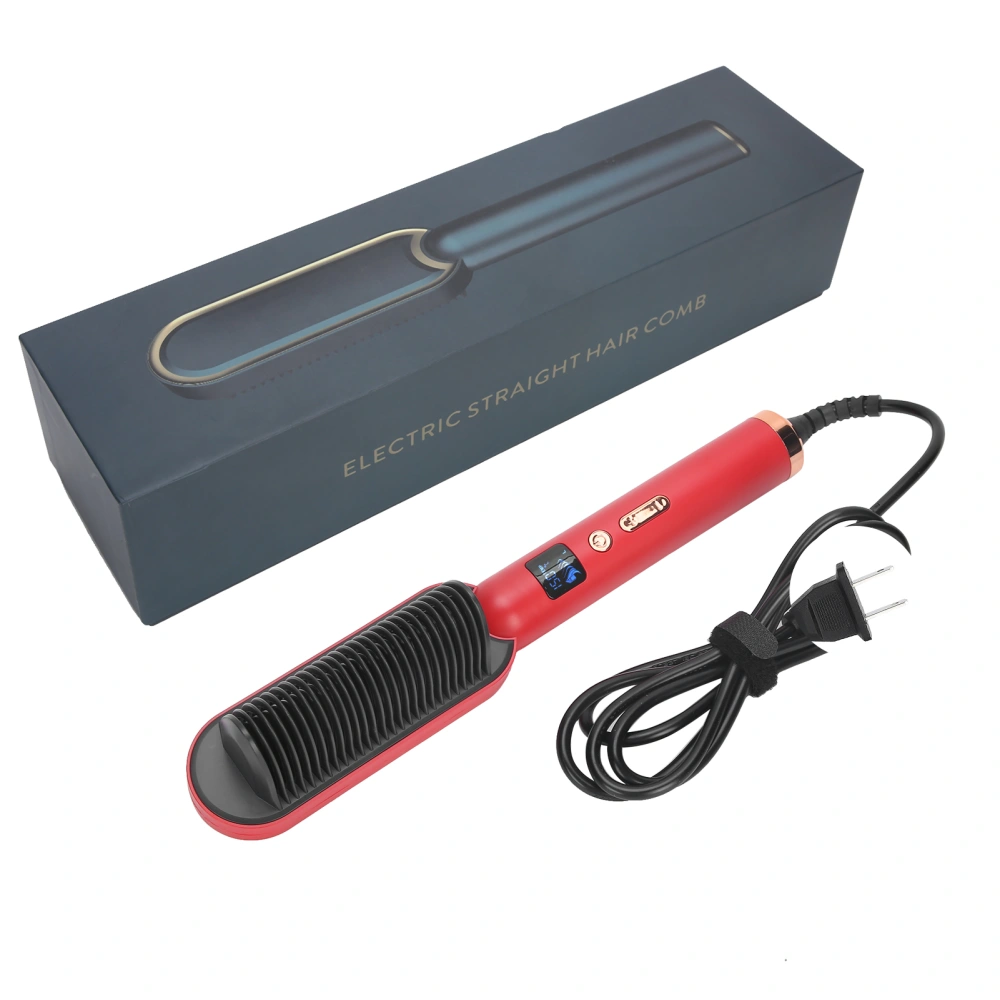 Negative Ions Anion Hair Straightener Comb Brush Hair Curling Hair Straightening Comb Tool RedUS Plug 110V