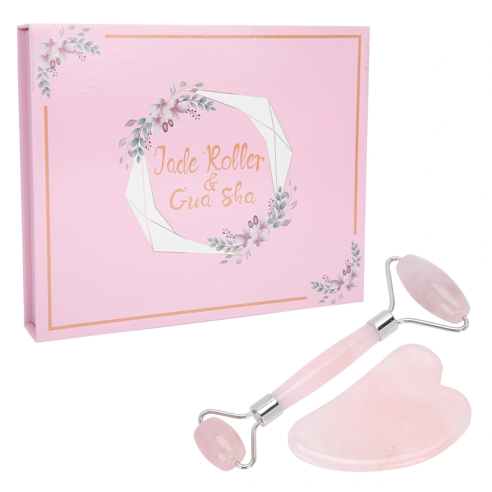 Face Roller Kit Rose Quartz Face Massager AntiAging Wrinkle Gua Sha Beauty Tool(Silver )