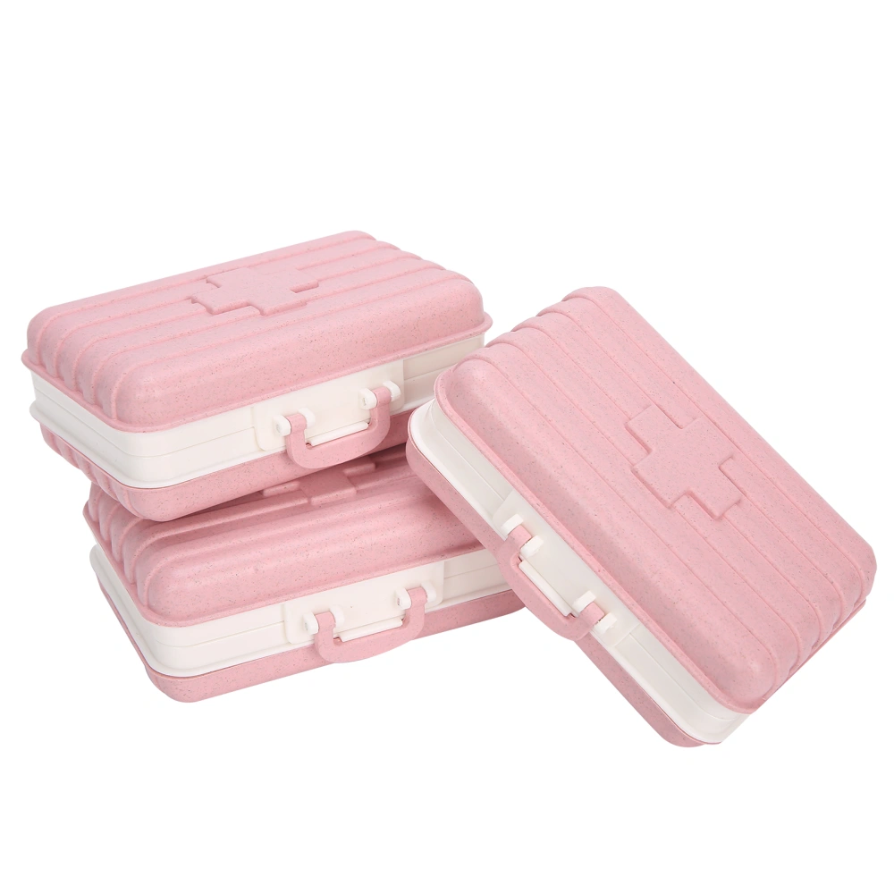 3pcs 6‑Grid Pills Organizer Portable Suitcase Shape Medicine Case Travel Medicine Storage HolderPink