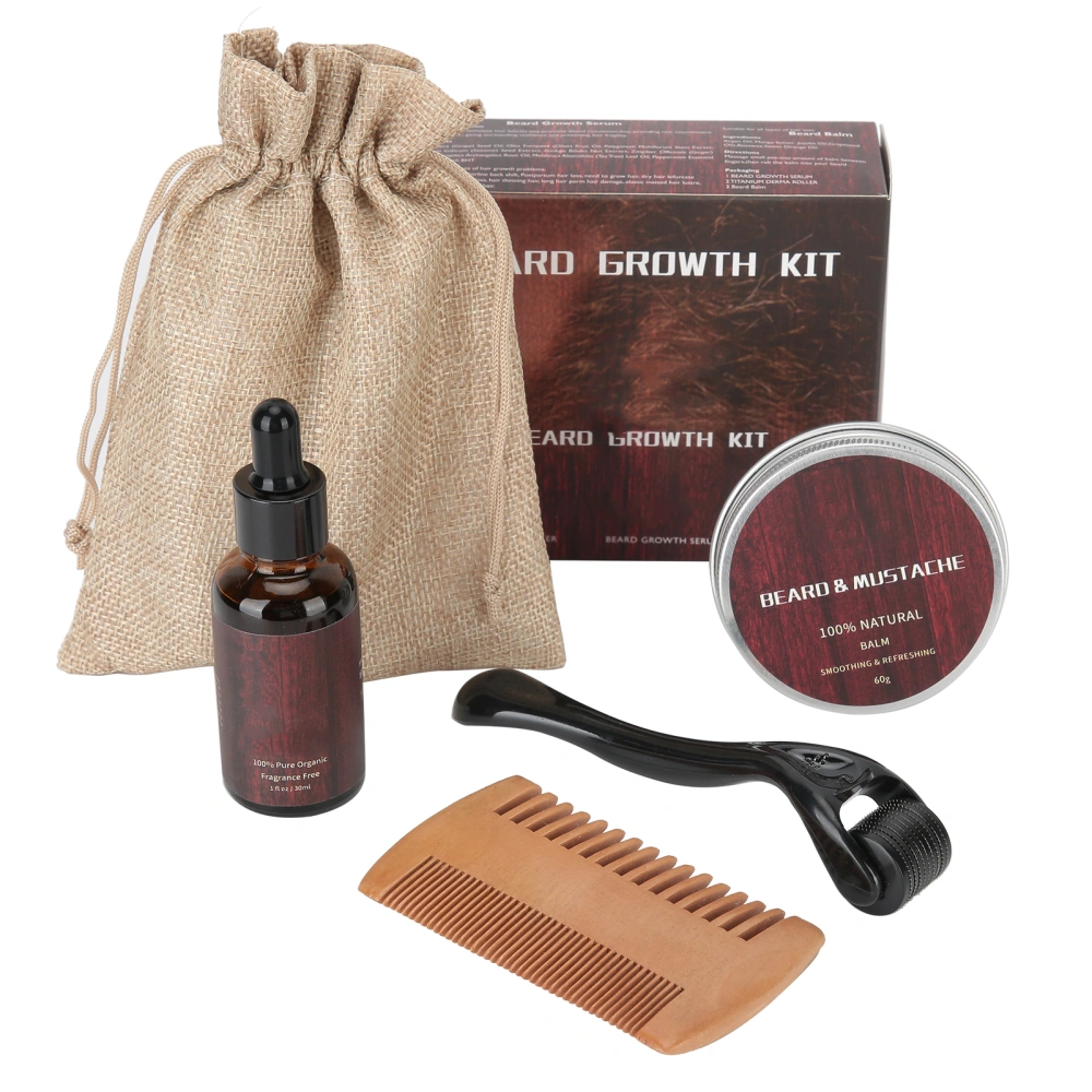 Men Beard Growth Kit Mustache Oil Cream 540 Micro Needle Roller 60G Comb Beard Grooming Set