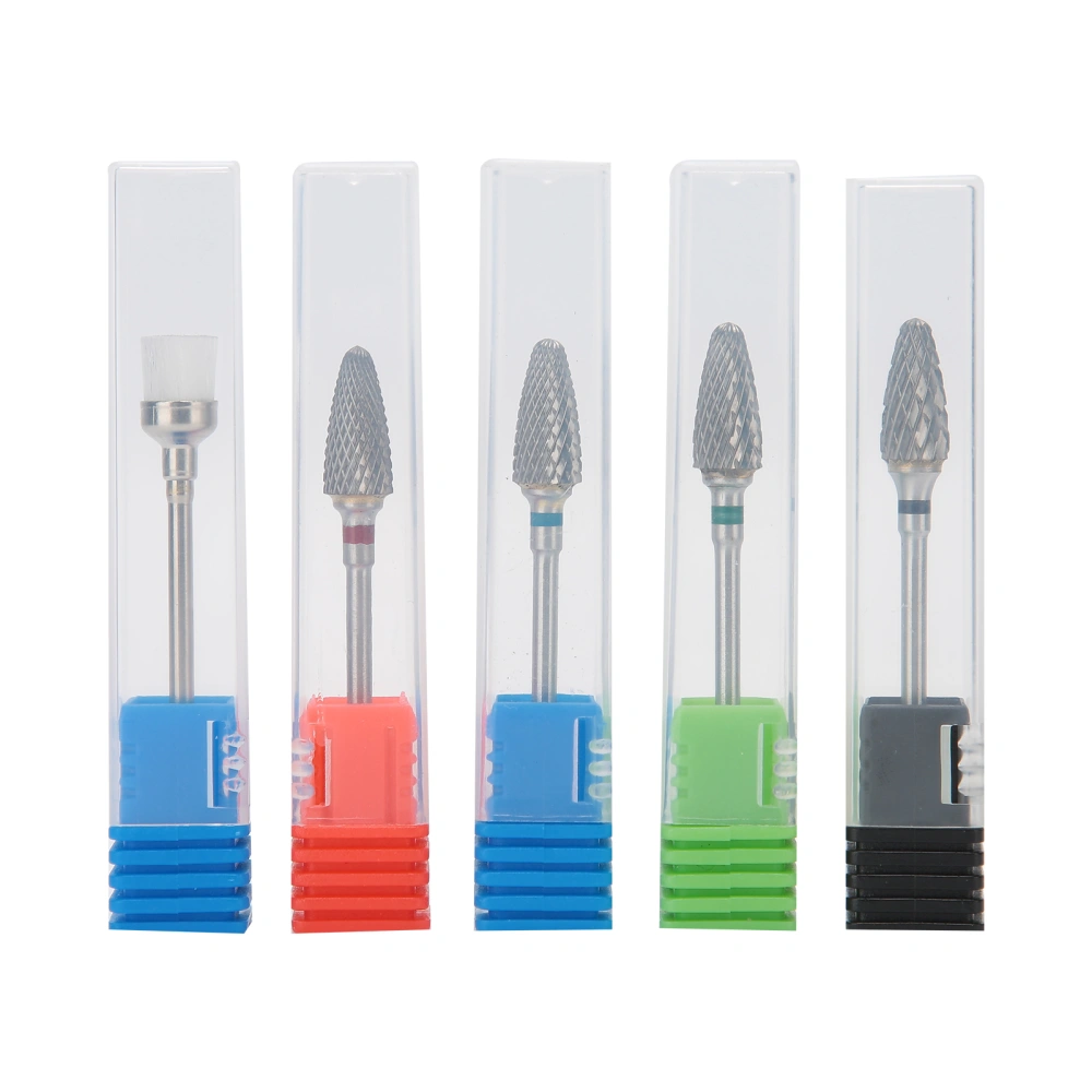 5pcs Tungsten Steel Nail Polishing Grinding Head Nail Drill Bits Dust Brush Manicure Tool Set