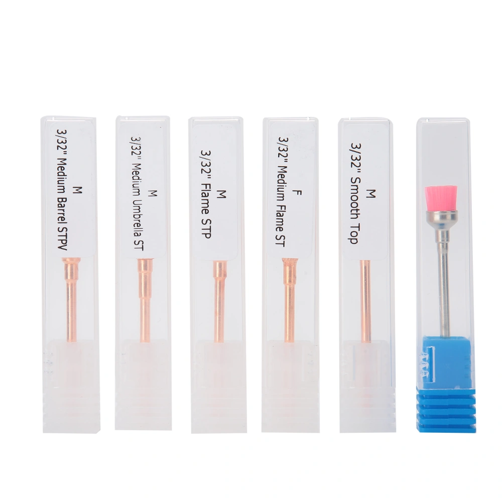 6pcs Rose Gold Nail Art Polishing Grinding Head Nail Drill Bits Dust Brush Manicure Tool Set