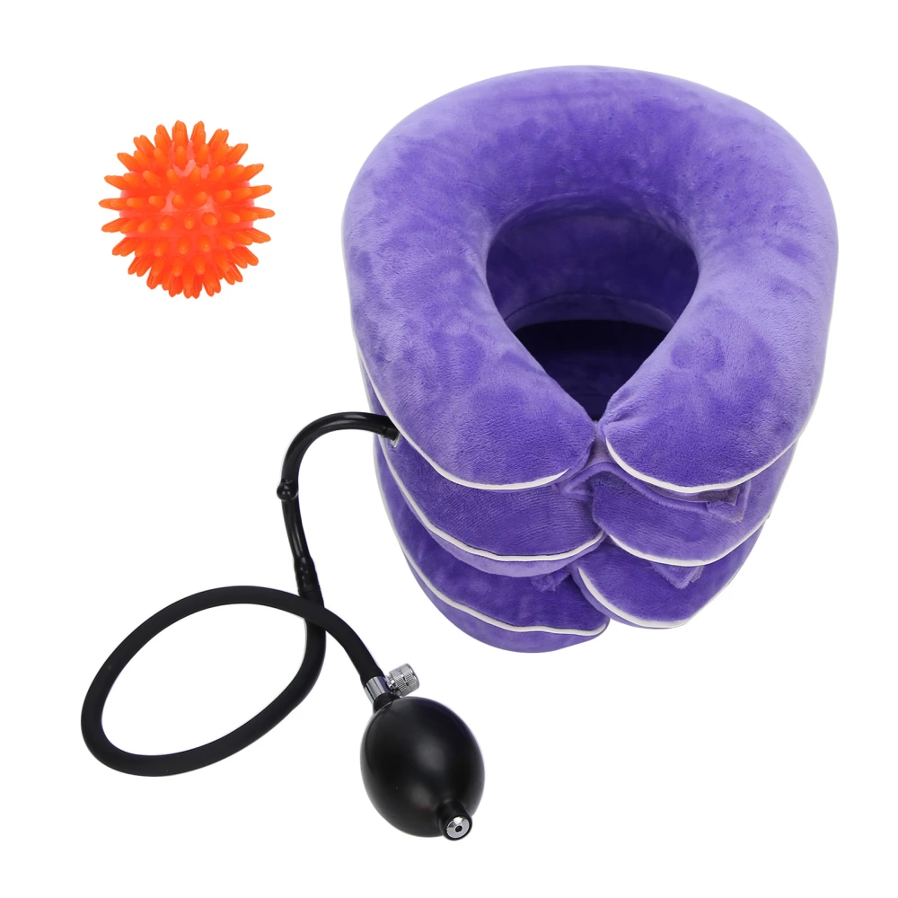 Inflatable Cervical Collar Household Neck Traction Device Tractor Support with Massage BallPurple