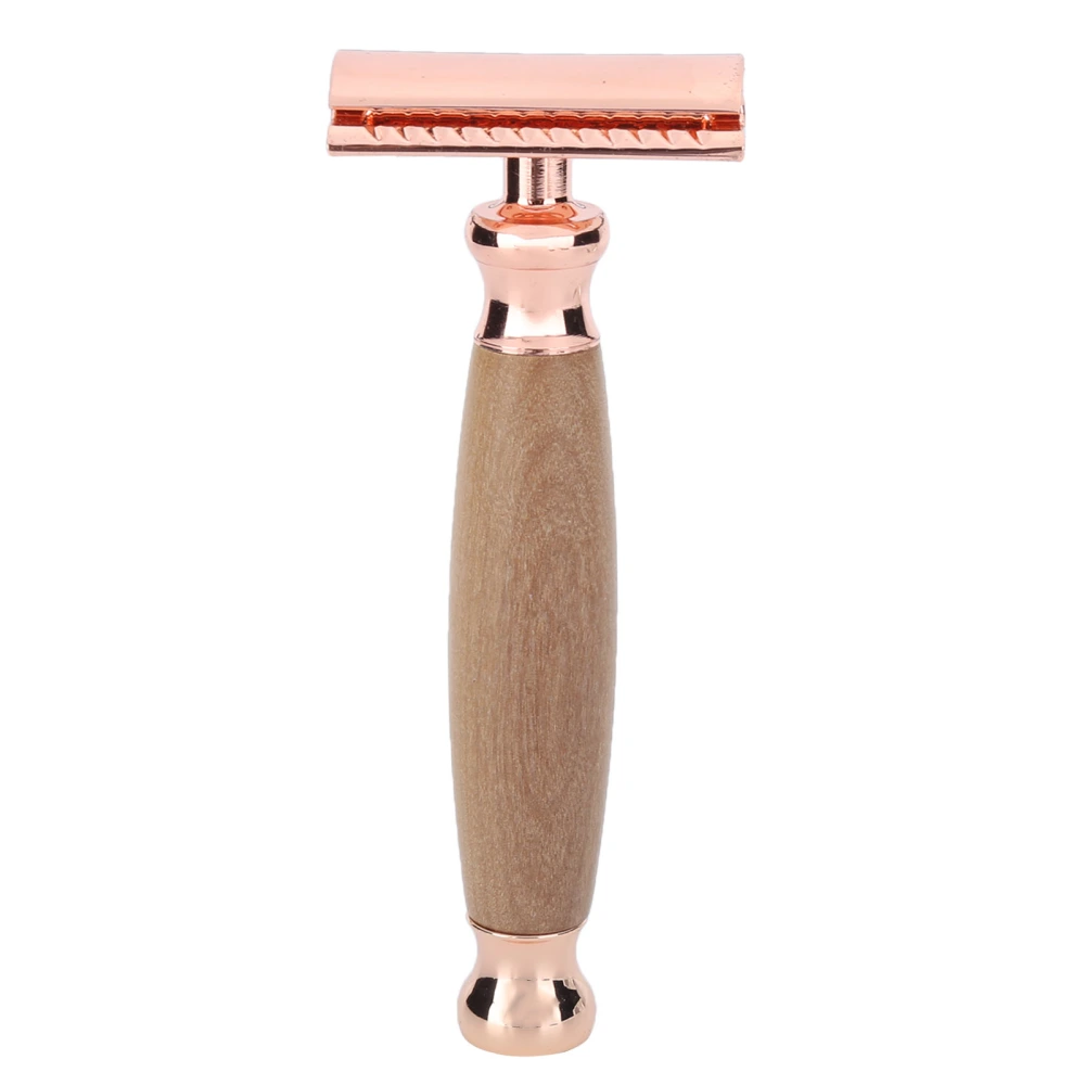 Men Shaving Razor with Wood Handle Portable Double Edge Razor Beard Body Hair TrimmerRose Gold