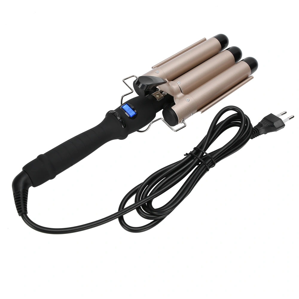 3 Barrel Curling Iron Wand Hair Waver Curler Iron Hair Waving Styling Tools Gold 110‑240VEU P lug 28mm