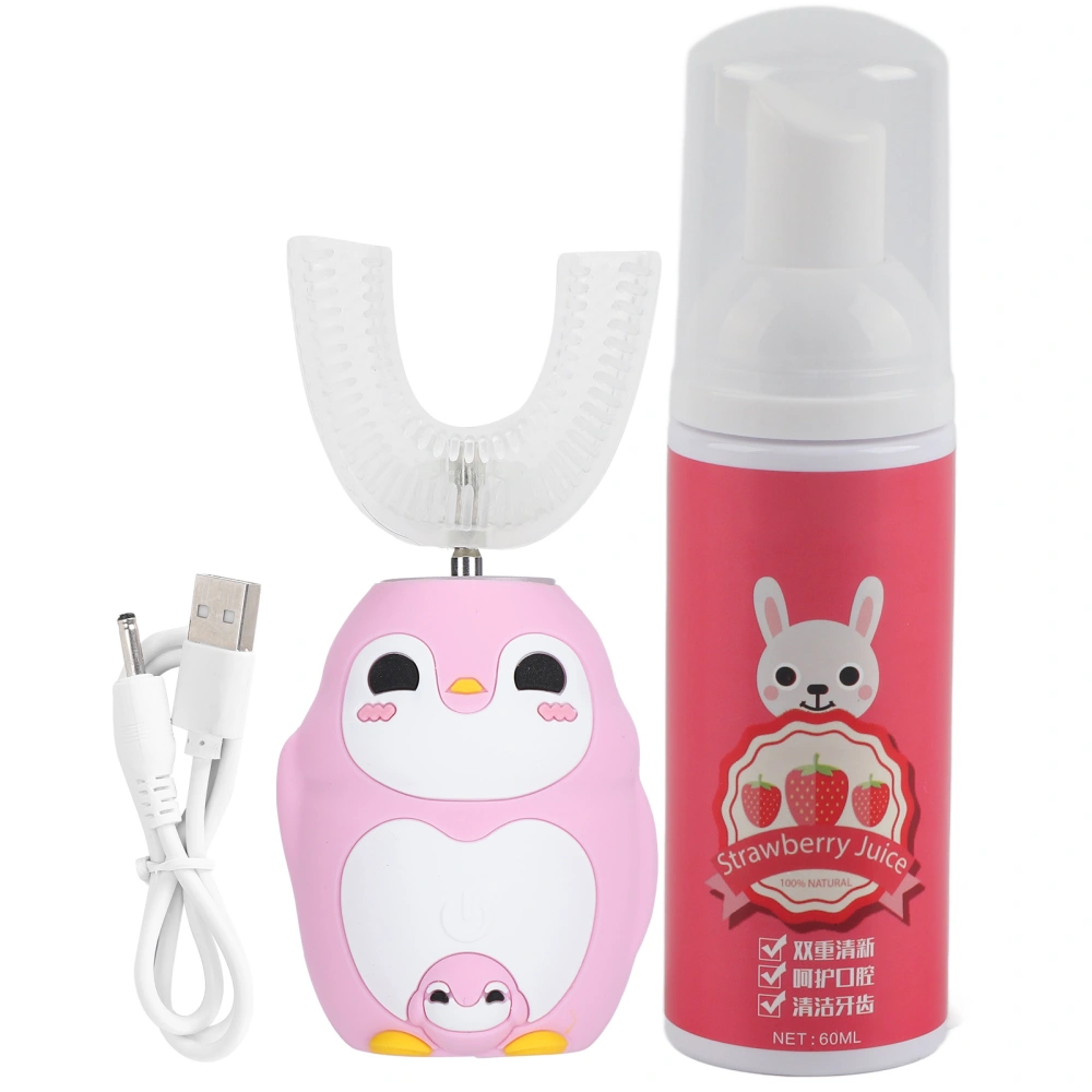 Silicone UShaped Head Toothbrush Children Automatic Sonic Electronic Toothbrush (Mousse 60ml)(Pink )