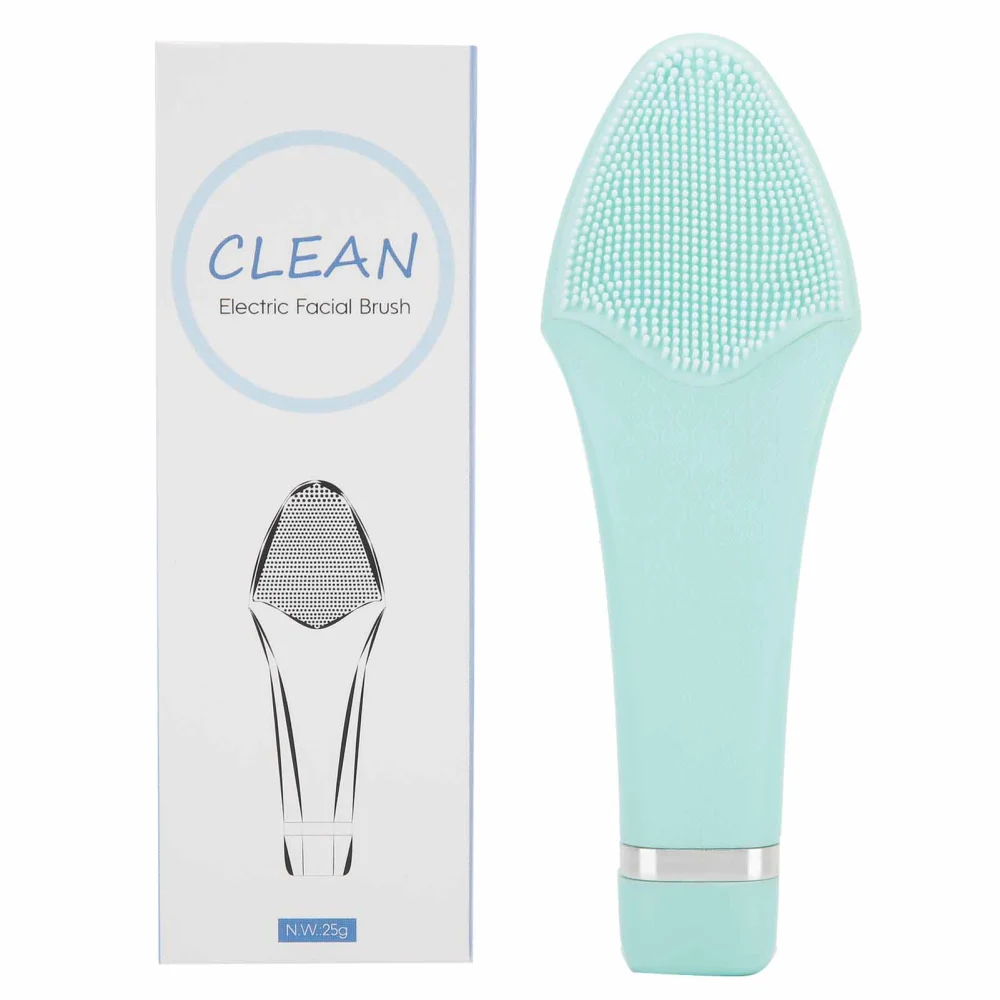 Electric Face Cleansing Brush Silicone Facial Brush Cleanser Massager Cleansing Tool(GreenTM226 )