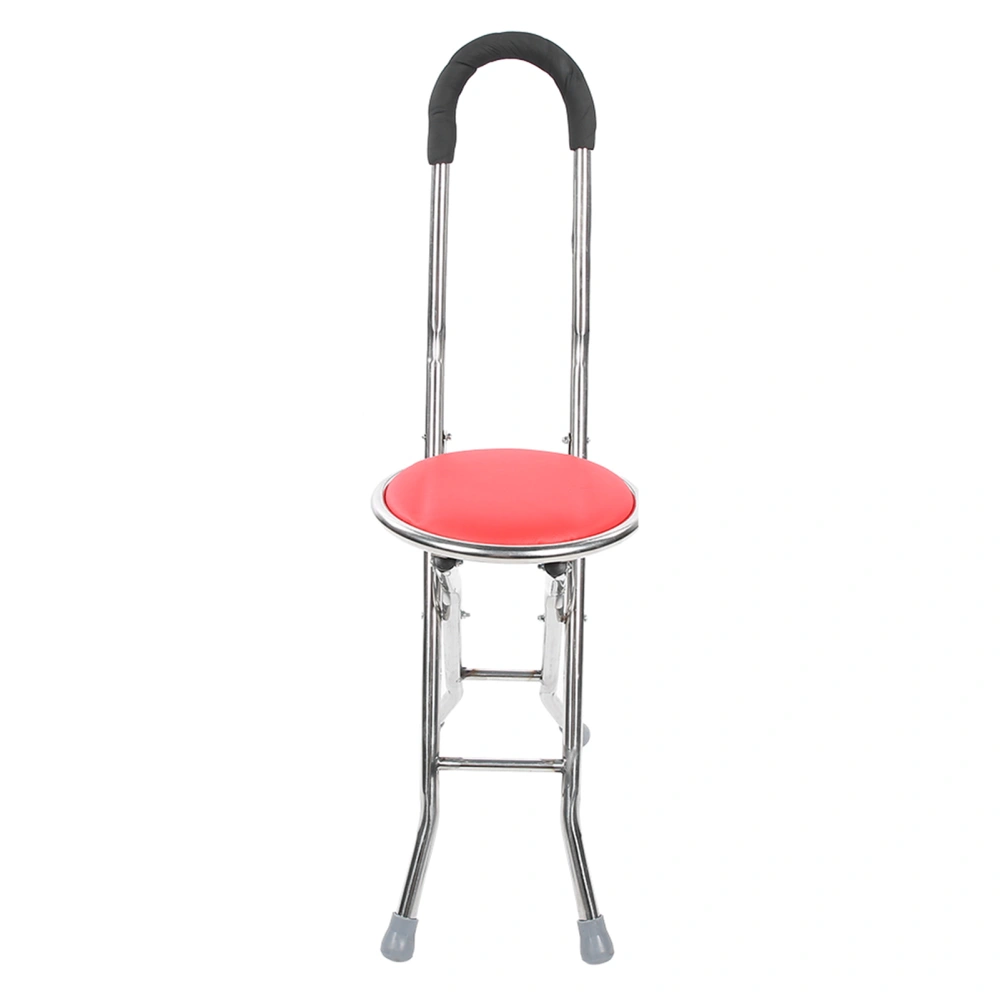 Folding Walking Cane Stool 1mm Thickness Stainless Steel Round Stool Elderly Walking Cane Red