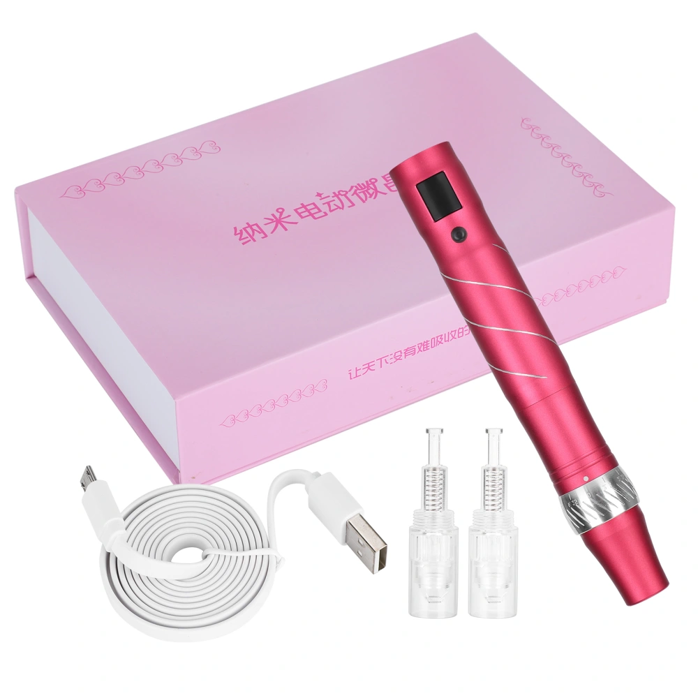 Electric Micro Needle Pen Acne Removal 5 Gears Derma Rolling Pen Machine Device (Rose Red)