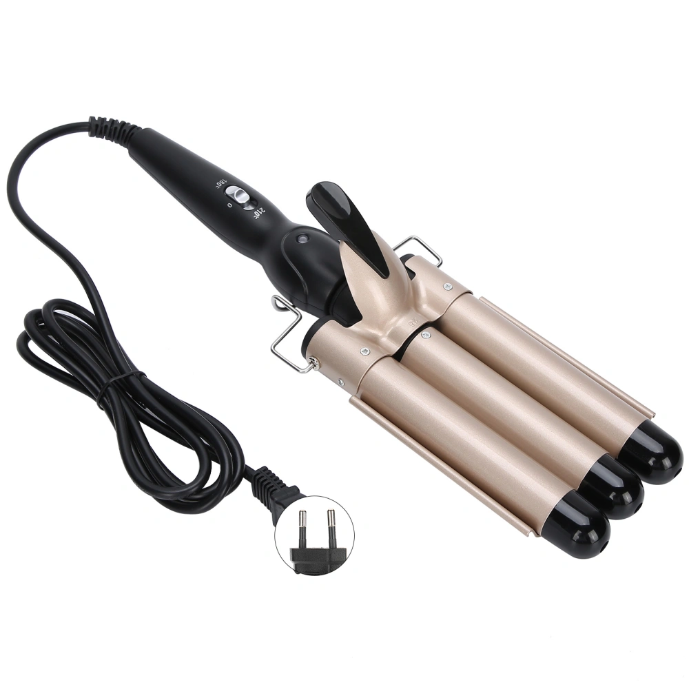 Hair Curler Triple Pipe Hair Curling Iron Wand 2 Temperature Tourmaline Electric Hair Styling ToolGold EU Plug