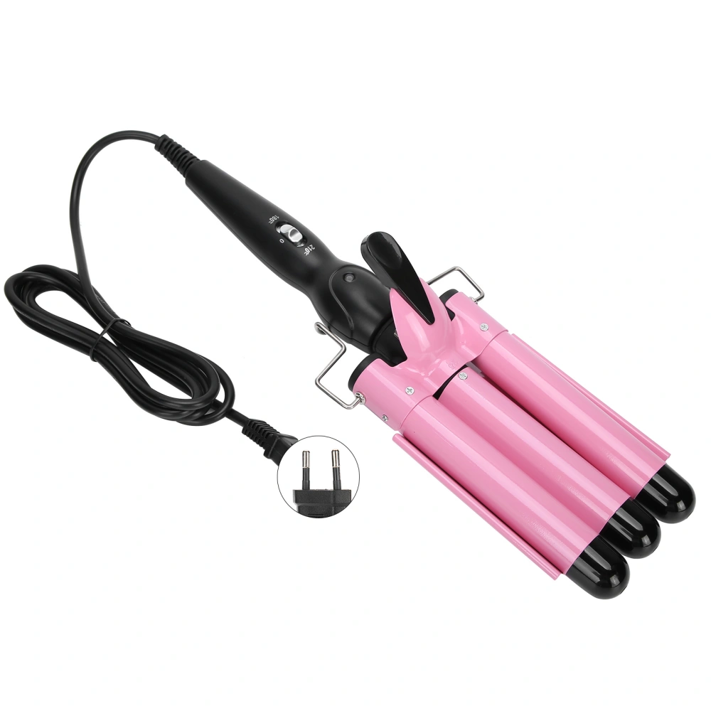 Hair Curler Triple Pipe Hair Curling Iron Wand 2 Temperature Tourmaline Electric Hair Styling ToolPink EU Plug