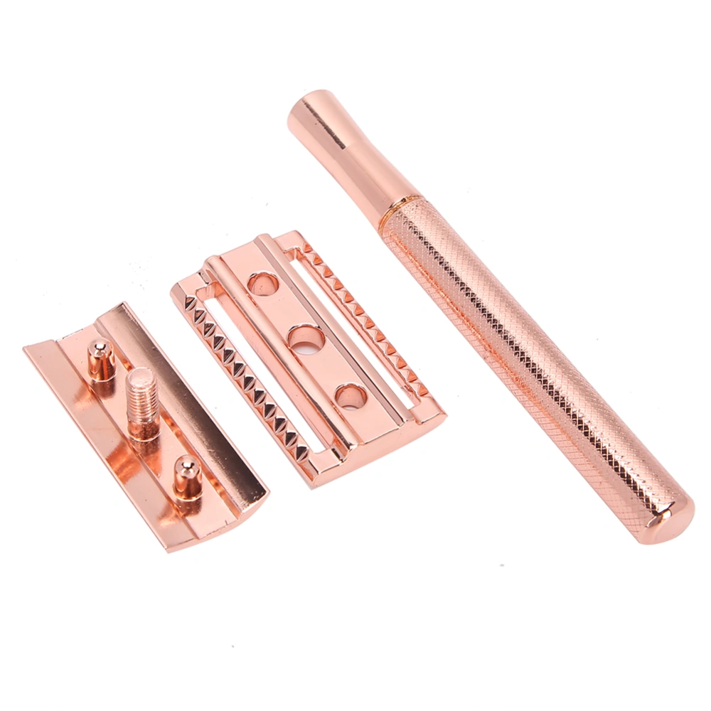 Men Manual Razor Zinc Alloy NonSlip CloseFitting DoubleSided Blade Shaving Knife(Rose Gold )