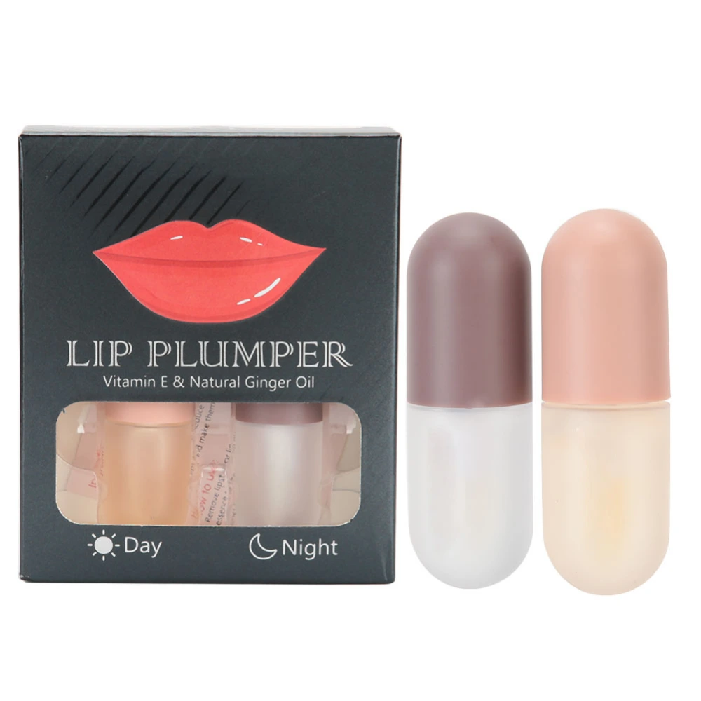 2pcs Lip Plump Shiny Liquid Long Lasting Moisturizing Day Night Care Lip Plumper