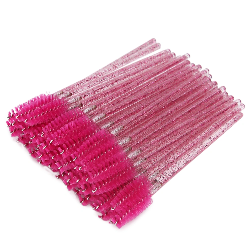 50pcs Nylon Makeup Brush Mascara Wands Eyelash Eyebrow Disposable Portable BrushRose Red