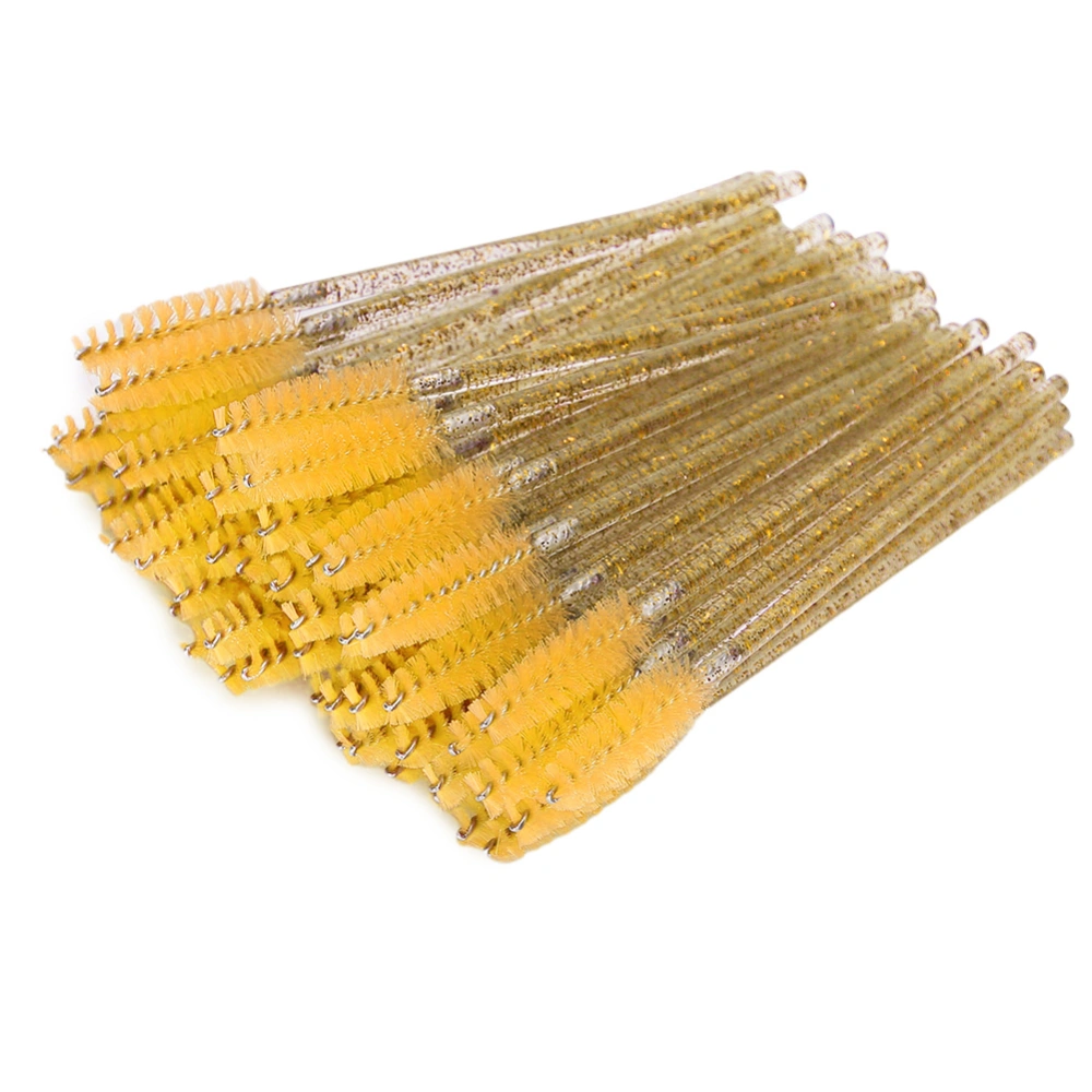 50pcs Nylon Makeup Brush Mascara Wands Eyelash Eyebrow Disposable Portable BrushYellow