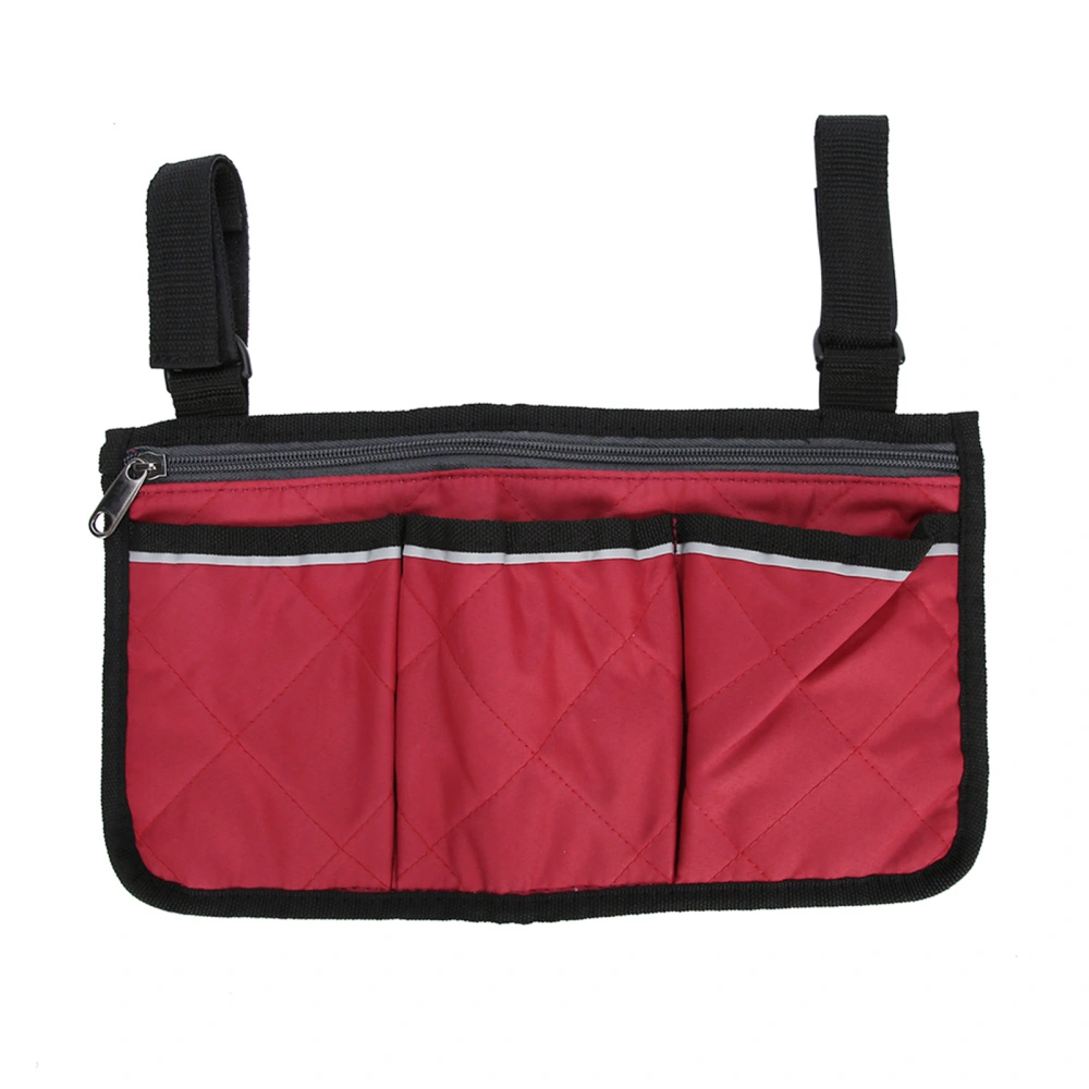 Wheelchair Bag Pouch Pockets Large Capacity Hanging Bag Storage Organizer Armrest Pouch Handy BagRed Wine