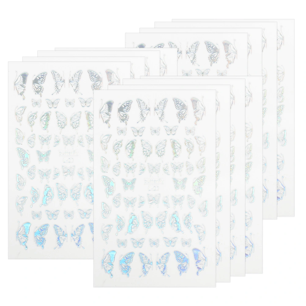 12pcs Butterflies Pattern Nail Art Sticker Fashionable Nail DIY Decal Manicure ToolSilver